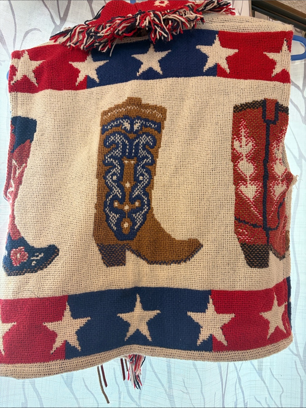 Vintage Patriotic Fringe Western Boot Knit Vest - Red, White & Blue - Picture 2 of 4